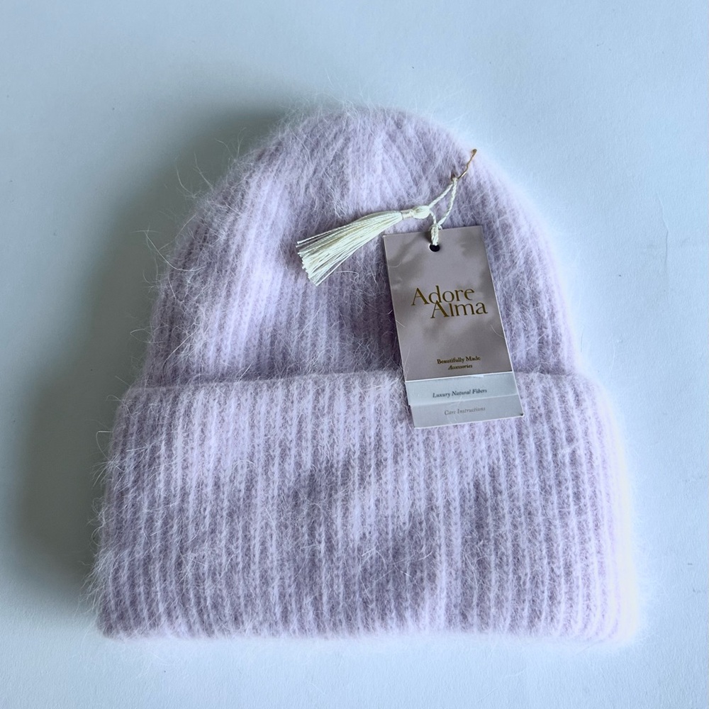 New Adore Alma Soft Pink Rabbit Hear Knit Winter Beanie One Size